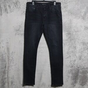Purple Brand Jeans Mens 33x32 Black P001 Skinny Fit Distressed Denim Button Fly